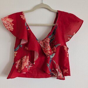 Red-orange floral crop top
